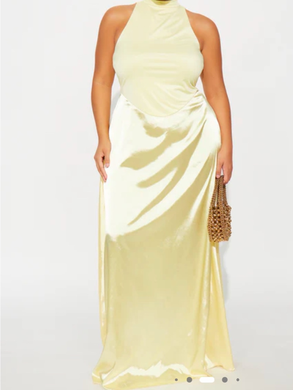 Satin Halter Neck Evening Dress in Pale Yellow